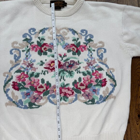 Vintage Eddie Bauer Women's Floral Grandmacore Chunky Heavy Cotton Sweater Large - Picture 9 of 11